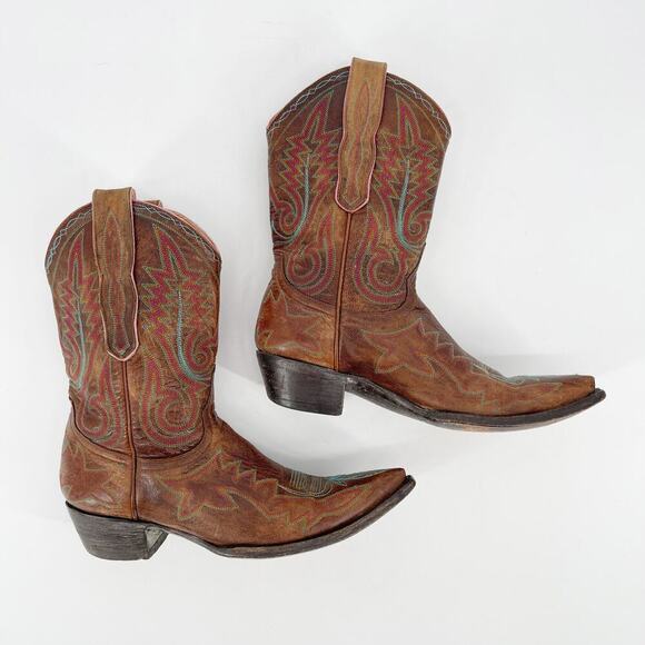 Old Gringo Brass Brown Nevada Multicolor Stitching Western Cowgirl Boot size 7.5 - Picture 3 of 10